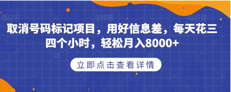 取消号码标记项目，用好信息差，每天花三四个小时，轻松月入8000+【揭秘】-大磊资源网