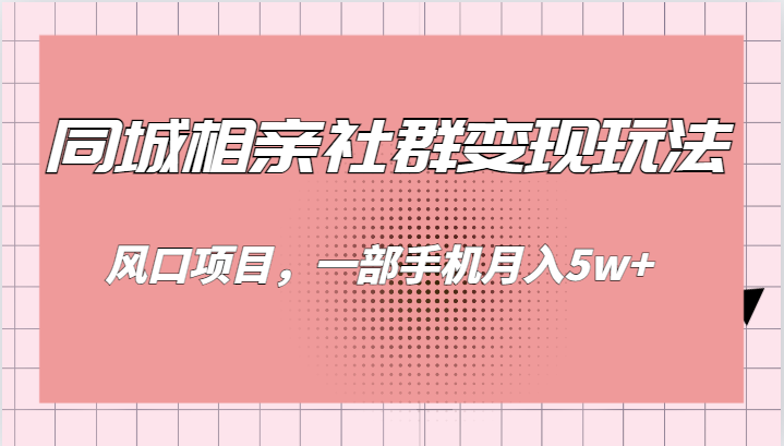 同城相亲的社群变现玩法，风口项目，一部手机月入5w+-大磊资源网