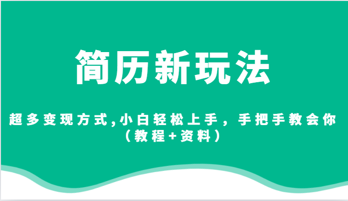 简历新玩法，超多变现方式,小白轻松上手，手把手教会你-大磊资源网