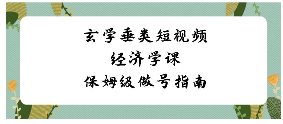 玄学 垂类短视频经济学课，保姆级做号指南-大磊资源网