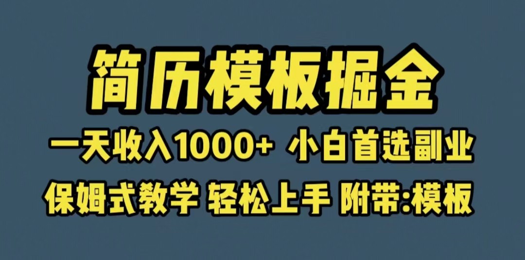 靠简历模板赛道掘金，一天收入1000+小白首选副业，保姆式教学-大磊资源网