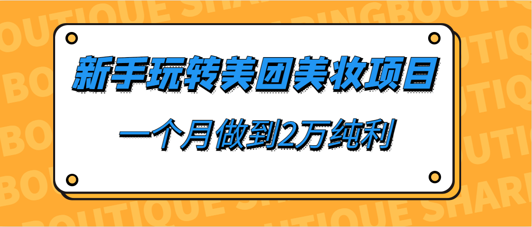 新手玩转美团美妆项目，一个月做到2万纯利-大磊资源网