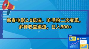 （9057期）新春电影2.0玩法，羊毛粉二次变现，多种收益渠道，日入800+-大磊资源网