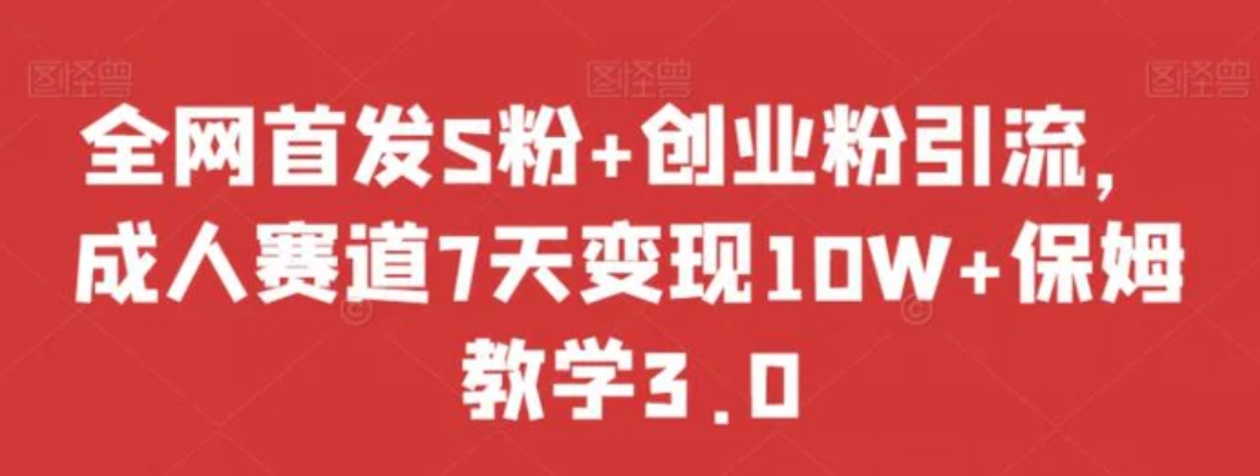 全网首发S粉+创业粉引流，成人赛道7天变现10W+保姆教学3.0【揭秘】-大磊资源网