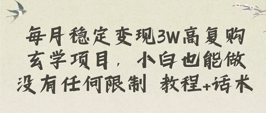 每月稳定变现3W高复购玄学项目，小白也能做没有任何限制 教程+话术-大磊资源网