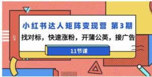 （9203期）小红书达人矩阵变现营第3期，找对标，快速涨粉，开蒲公英，接广告-11节课-大磊资源网