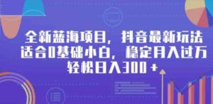 （9242期）全新蓝海项目，抖音最新玩法，适合0基础小白，稳定月入过万，轻松日入300＋-大磊资源网