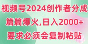 （9292期）视频号2024创作者分成，片片爆火，要求必须会复制粘贴，日入2000+-大磊资源网