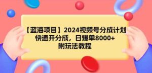 （9309期）【蓝海项目】2024视频号分成计划，快速开分成，日爆单8000+，附玩法教程-大磊资源网