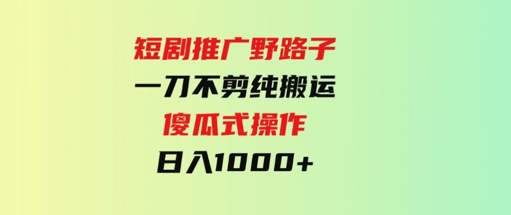 （9586期）短剧推广野路子，一刀不剪纯搬运，傻瓜式操作，日入1000+-大磊资源网