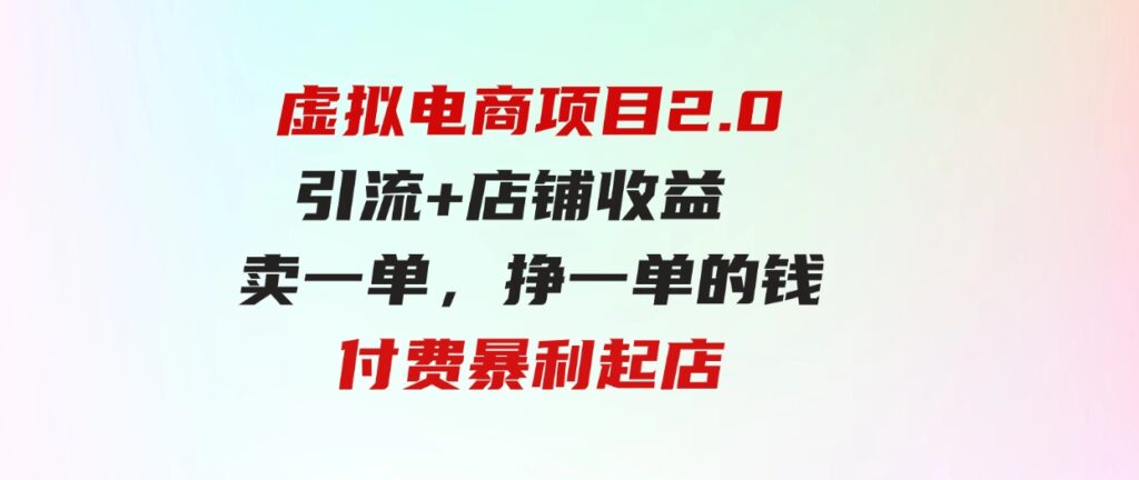 虚拟电商项目2.0引流+店铺收益 卖一单，挣一单的钱付费暴利起店-大磊资源网