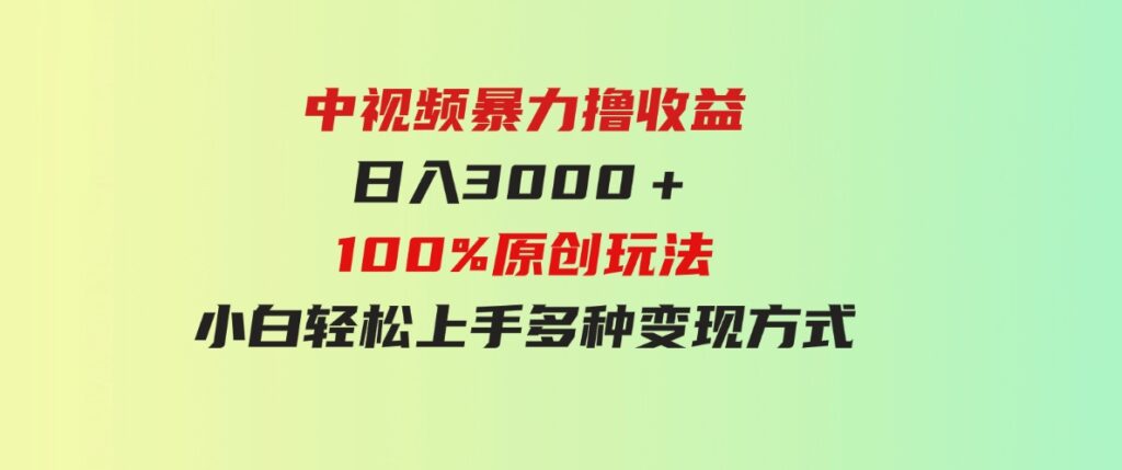 （9696期）中视频暴力撸收益，日入3000＋，100%原创玩法，小白轻松上手多种变现方式-大磊资源网