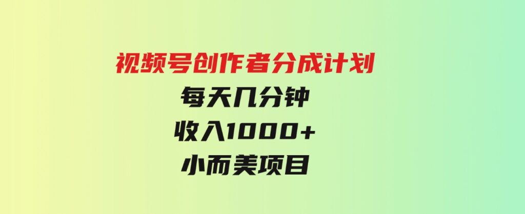 （9778期）视频号创作者分成计划，每天几分钟，收入1000+，小而美项目-大磊资源网