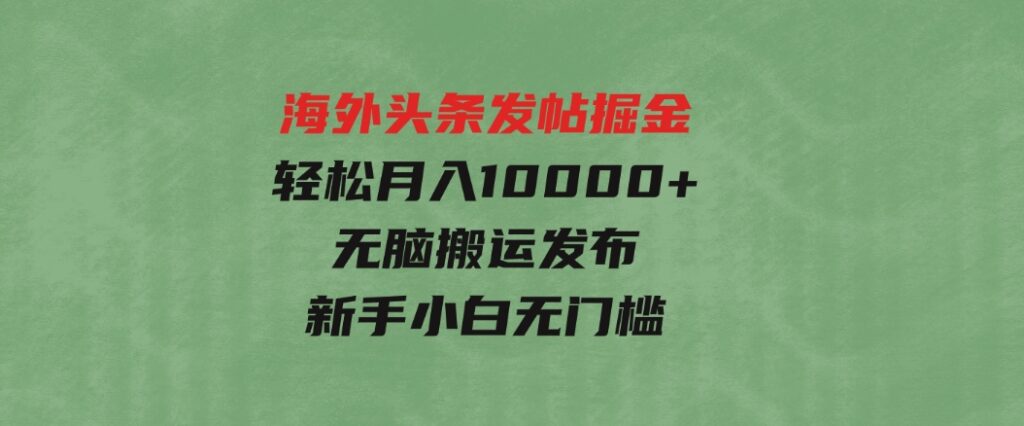 海外头条发帖掘金，轻松月入10000+，无脑搬运发布，新手小白无门槛-大磊资源网