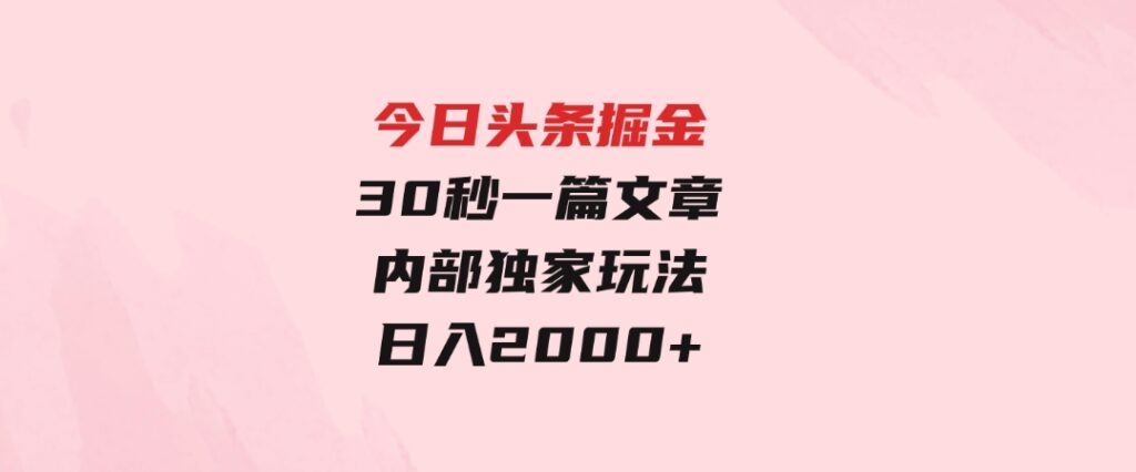 今日头条掘金，30秒一篇文章，内部独家玩法，日入2000+-大磊资源网