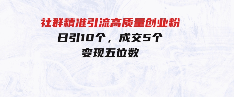 社群精准引流高质量创业粉，日引10个，成交5个，变现五位数-大磊资源网