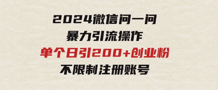 2024微信问一问暴力引流操作，单个日引200+创业粉！不限制注册账号！0封…-大磊资源网