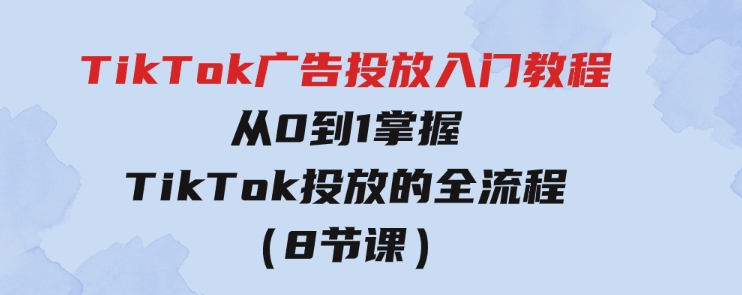 TikTok广告投放入门教程，从0到1掌握TikTok投放的全流程（8节课）-大磊资源网
