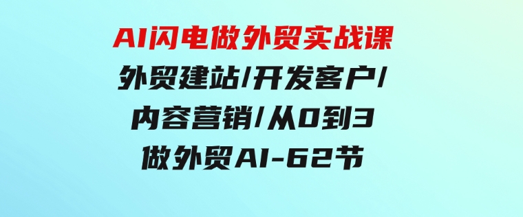AI闪电做外贸实战课，外贸建站/开发客户/内容营销/从0到3做外贸AI-62节-大磊资源网
