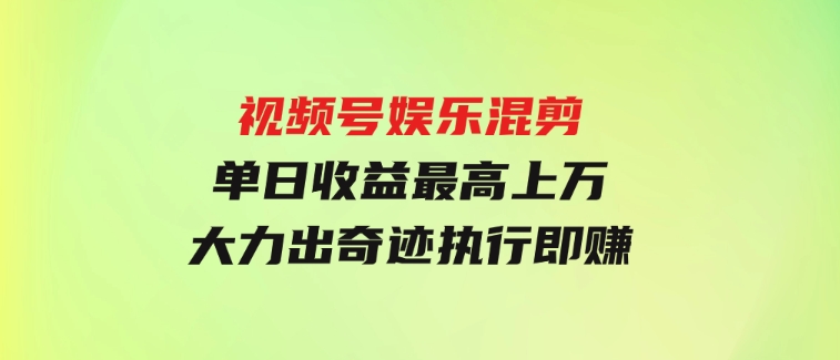 视频号娱乐混剪单日收益最高上万大力出奇迹执行即赚-大磊资源网