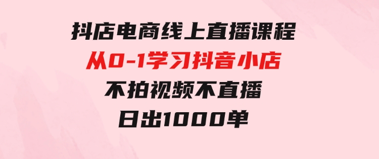 抖店电商线上直播课程：从0-1学习抖音小店，不拍视频不直播日出1000单-大磊资源网