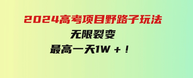 2024高考项目野路子玩法，无限裂变，最高一天1W＋！-大磊资源网