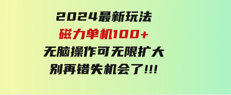 2024最新玩法，磁力单机100+，无脑操作，可无限扩大。别再错失机会了!!!-大磊资源网