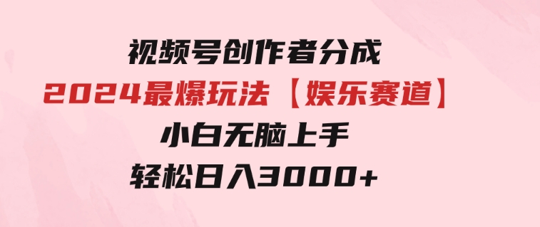 视频号创作者分成2024最爆玩法【娱乐赛道】，小白无脑上手，轻松日入3000+-大磊资源网