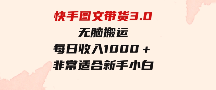 快手图文带货3.0，无脑搬运，每日收入1000＋，非常适合新手小白-大磊资源网