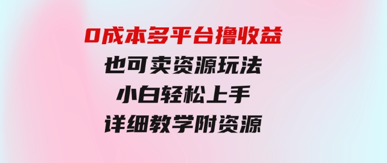 0成本多平台撸收益也可卖资源玩法，小白轻松上手。详细教学日入500+附资源-大磊资源网
