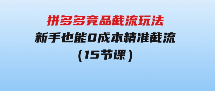 拼多多竞品截流玩法，新手也能0成本精准截流（15节课）-大磊资源网