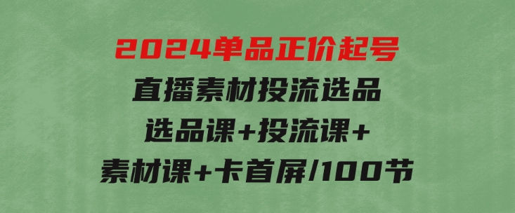 2024单品正价起号，直播素材投流选品：选品课+投流课+素材课+卡首屏/100节-大磊资源网