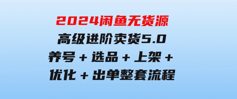 2024闲鱼无货源高级进阶卖货5.0，养号＋选品＋上架＋优化＋出单整套流程-大磊资源网