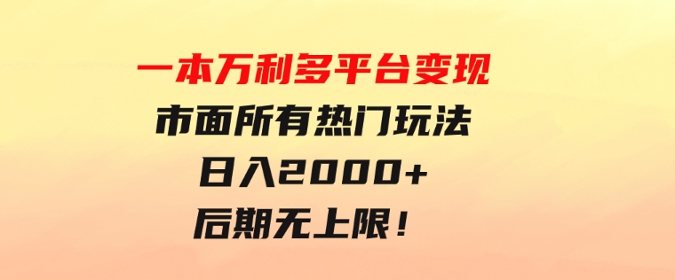一本万利多平台变现，市面所有热门玩法，日入2000+，后期无上限！-大磊资源网