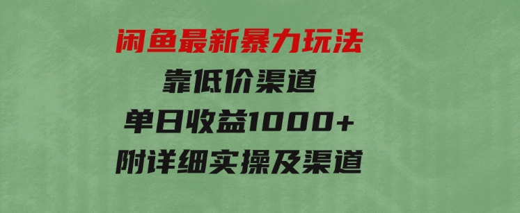 闲鱼最新暴力玩法，靠低价渠道单日收益1000+，附详细实操及渠道-大磊资源网