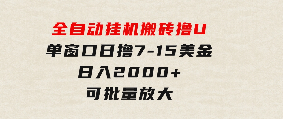 全自动挂机搬砖撸U，单窗口日撸7-15美金，日入2000+，可个人操作，工作…-大磊资源网