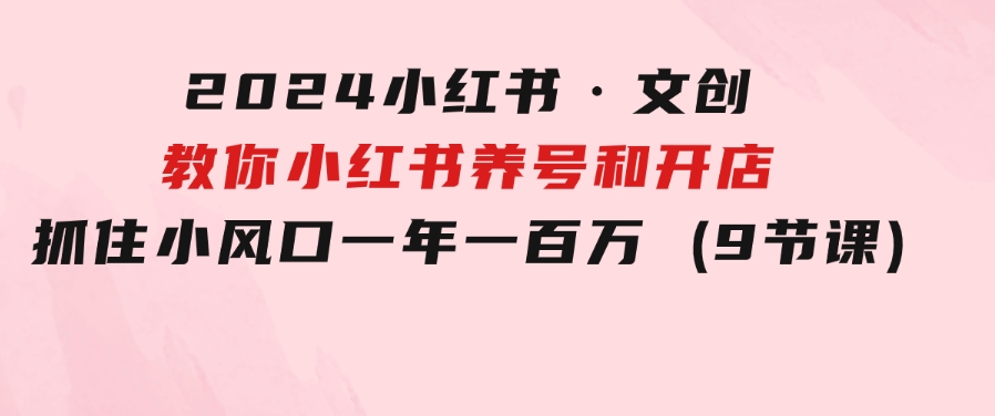 2024小红书·文创：教你小红书养号和开店、抓住小风口一年一百万(9节课)-大磊资源网