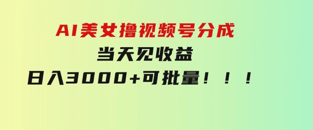 AI美女撸视频号分成，当天见收益，日入3000+，可批量！！！-大磊资源网