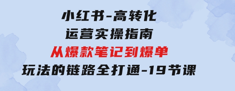 小红书-高转化运营实操指南，从爆款笔记到爆单玩法的链路全打通-19节课-大磊资源网
