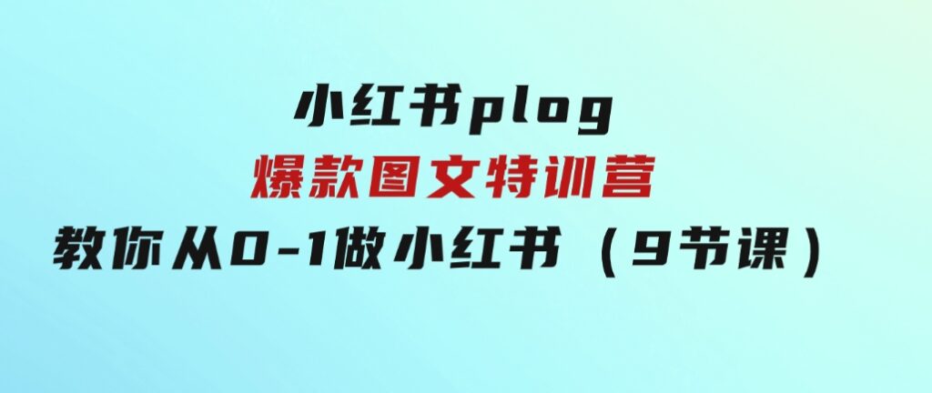 小红书plog爆款图文特训营，教你从0-1做小红书（9节课）-大磊资源网