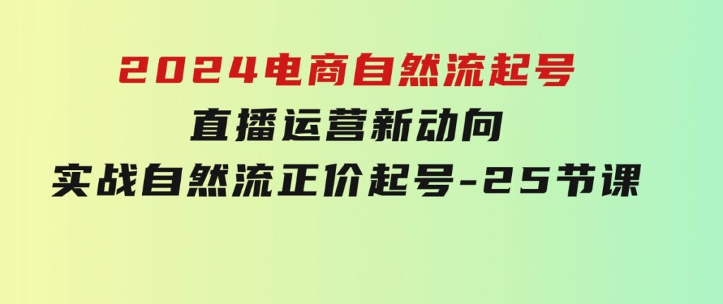 2024电商自然流起号，直播运营新动向实战自然流正价起号-25节课-大磊资源网