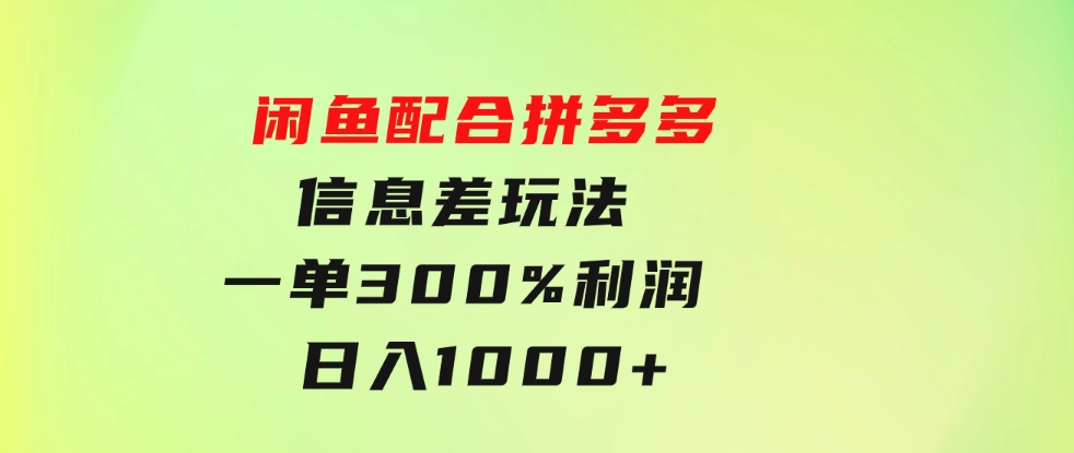 闲鱼配合拼多多信息差玩法一单300%利润日入1000+平台不倒长期稳定-大磊资源网