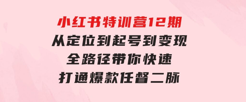 小红书特训营12期：从定位到起号、到变现全路径带你快速打通爆款任督二脉-大磊资源网