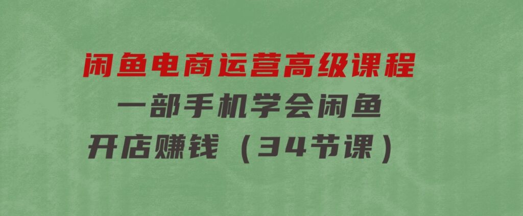 闲鱼电商运营高级课程，一部手机学会闲鱼开店赚钱（34节课）-大磊资源网