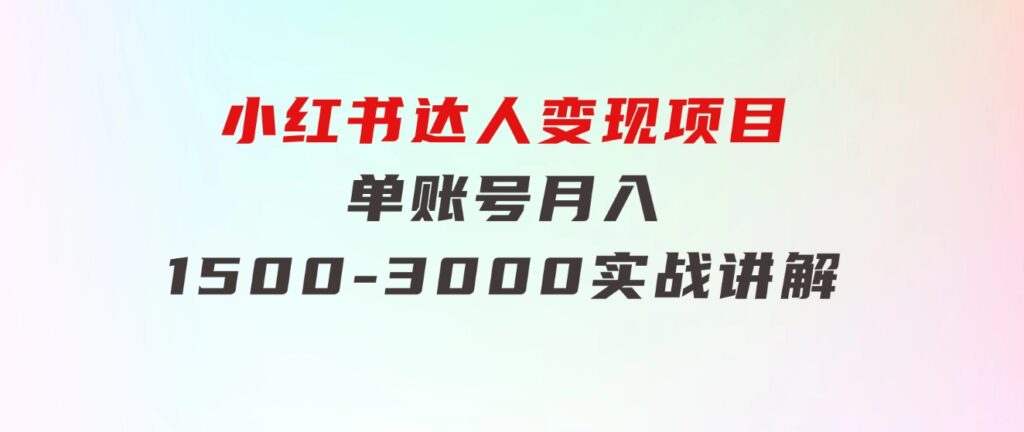 小红书达人变现项目：单账号月入1500-3000实战讲解-大磊资源网