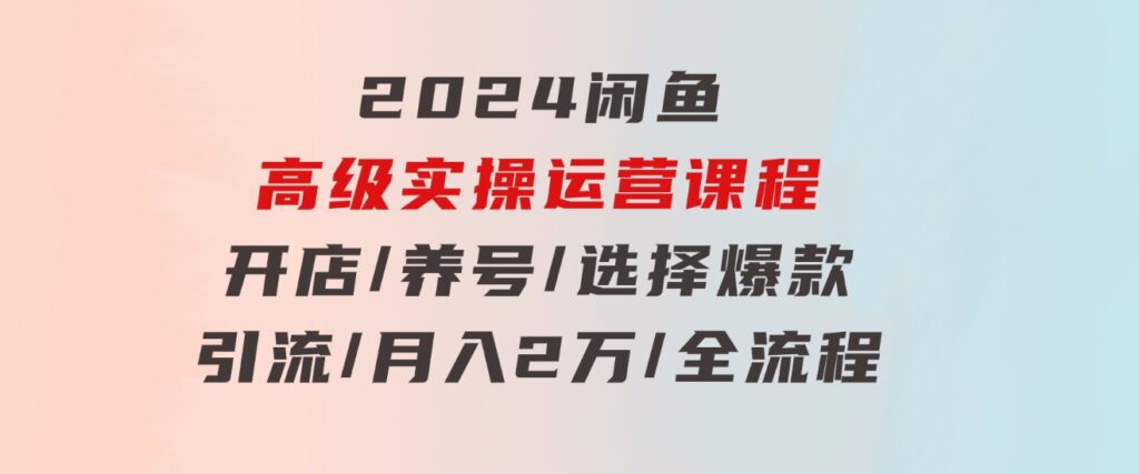 2024闲鱼高级实操运营课程：开店/养号/选择爆款/引流/月入2万/全流程-大磊资源网