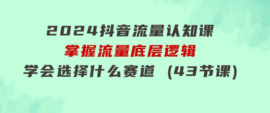 2024抖音流量·认知课：掌握流量底层逻辑，明白应该选择什么赛道(43节课)-大磊资源网