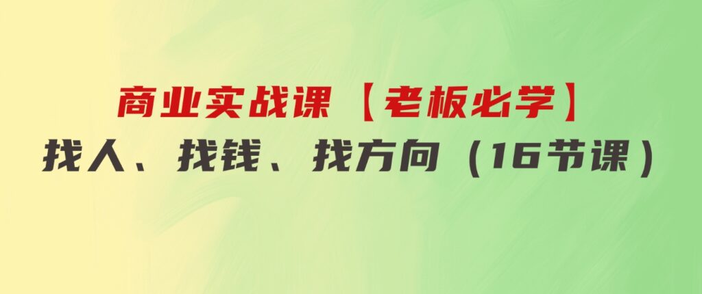 商业实战课【老板必学】：找人、找钱、找方向（16节课）-大磊资源网