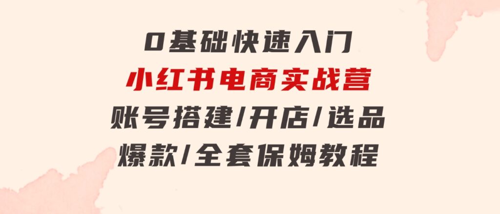 0基础快速入门-小红书电商实战营：账号搭建/开店/选品/爆款/全套保姆教程-大磊资源网