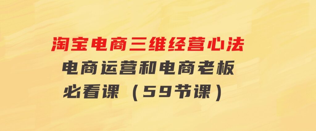 淘宝电商三维经营心法：电商运营和电商老板必看课（59节课）-大磊资源网